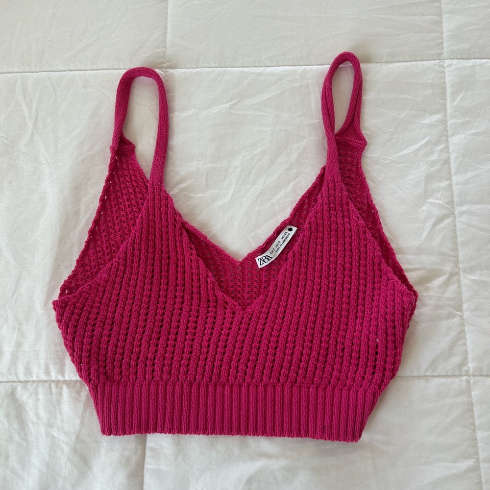 Zara Hot Pink Cropped Knit Tank